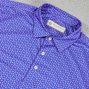 Donald Ross Polo Shirt Mens XL Blue Dog Print Golf Woodland Logo Performance